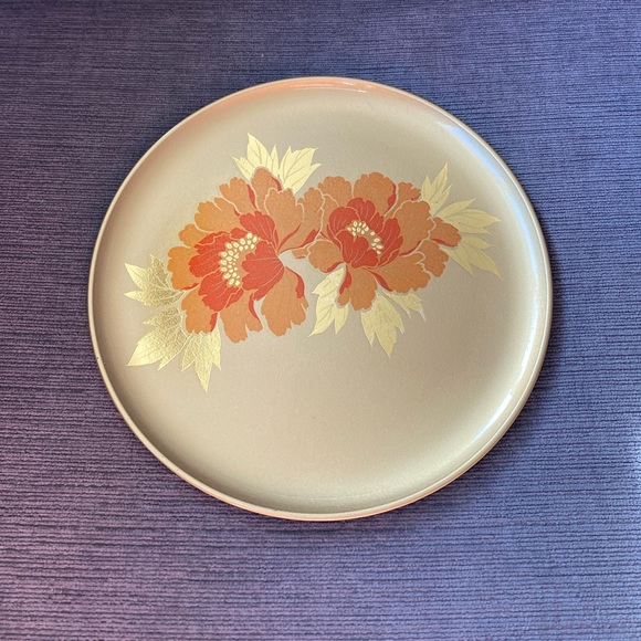 Vintage Hand Crafted OMC Japanese Gold Lacquerware Round Plate Small Tray